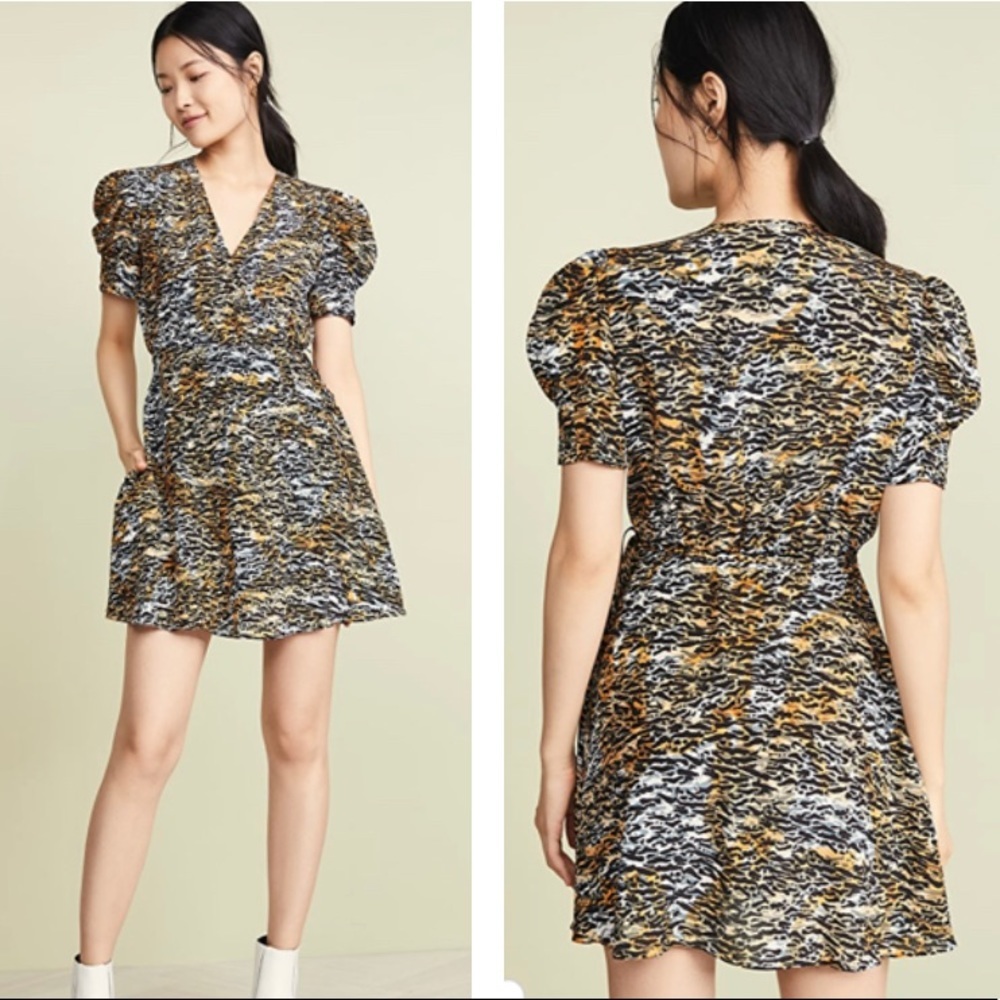 Saloni Lea Wrap Mini Dress Ink Tiger Silk Crepe